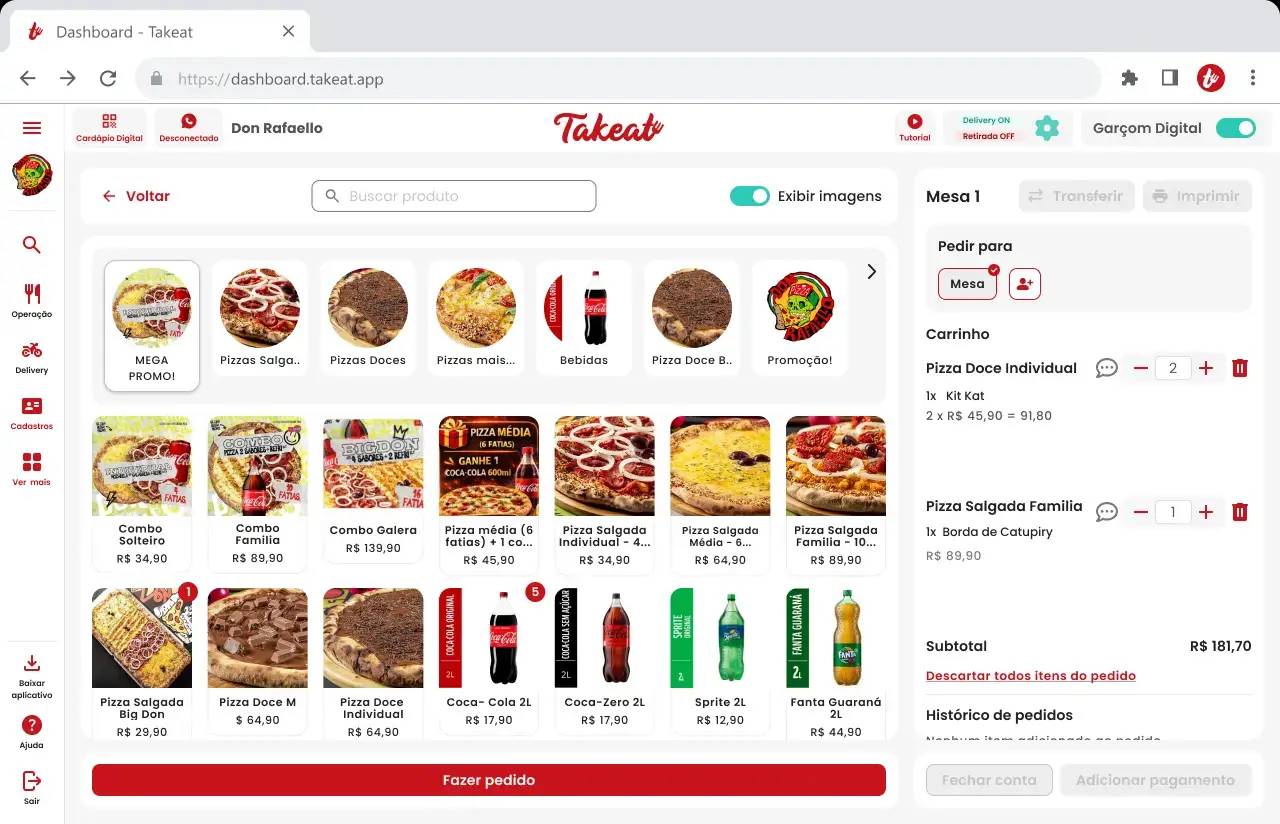 Sistema Takeat em operação em uma pizzaria