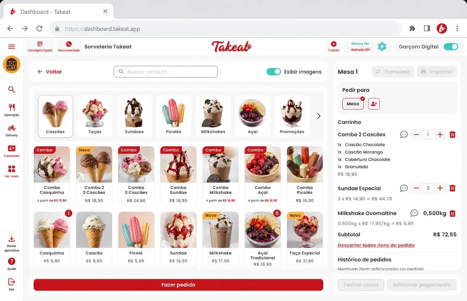 Sistema Takeat em operação em uma sorveteria