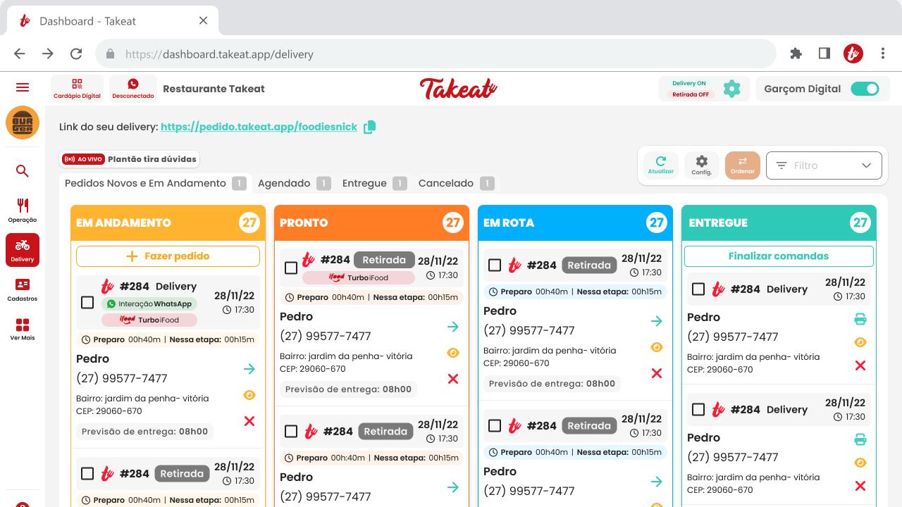 Painel de delivery próprio Takeat com integração iFood