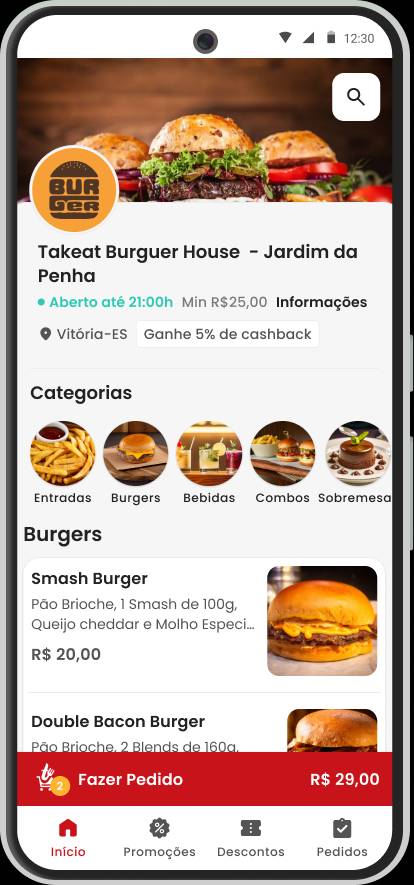 Aplicativo Takeat Delivery no celular