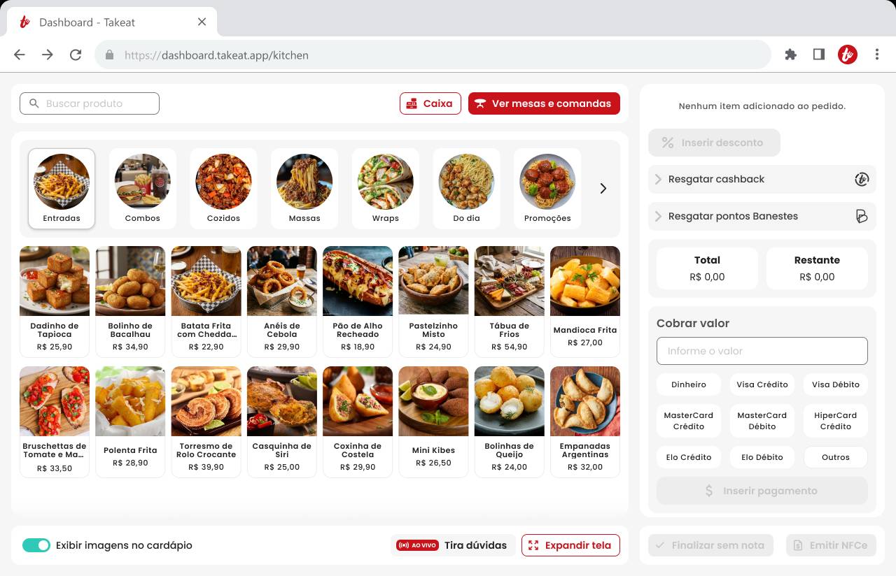 Painel da Takeat com pedido sendo feito direto da mesa pelo cliente