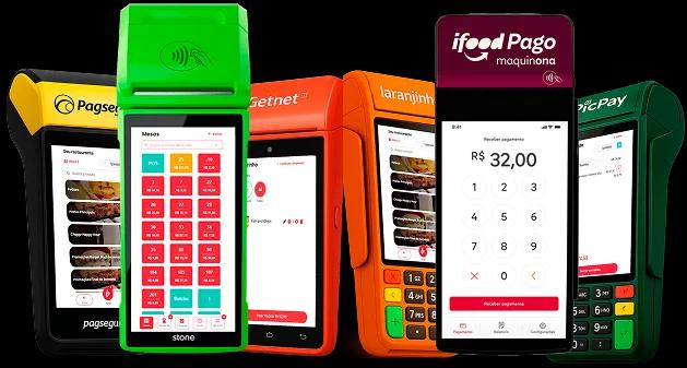 Mockup de maquininhas POS com o sistema de comanda eletrônica da Takeat