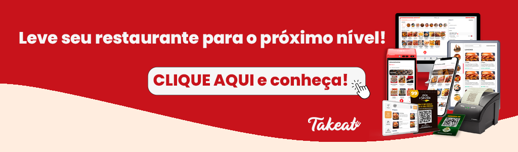 Imagem promocional sobre soluções para restaurantes, destacando a plataforma Takeat com um texto chamativo e dispositivos eletrônicos.